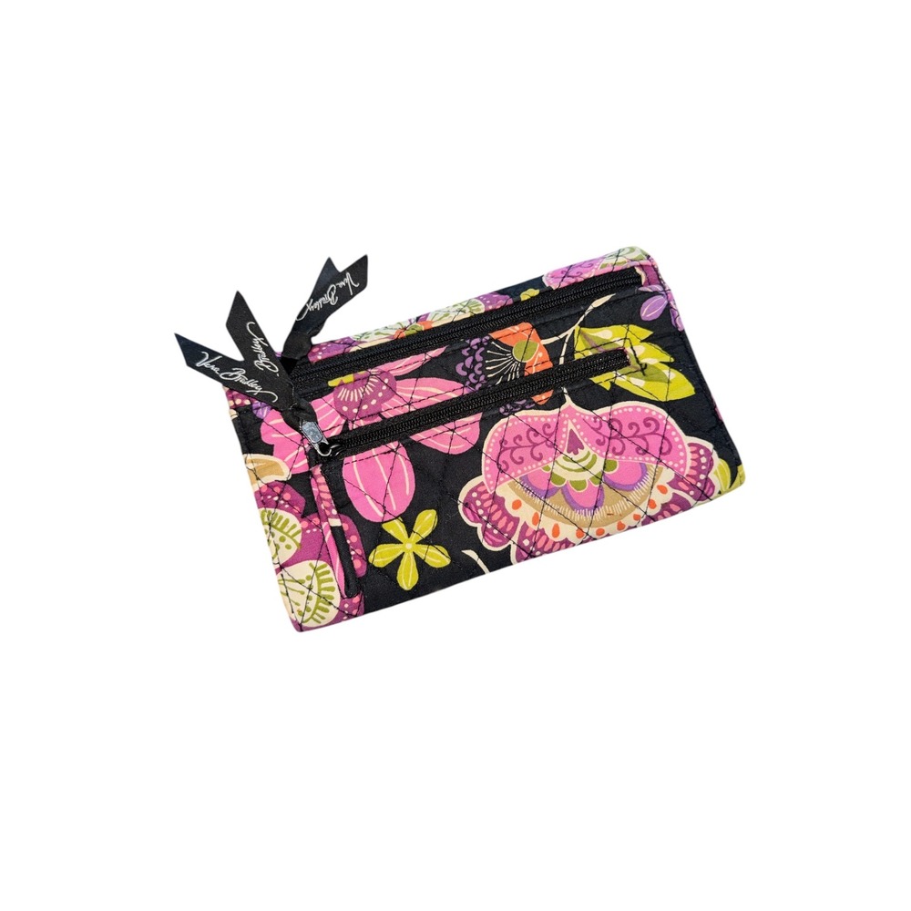 Vera Bradley Pirouette Pink Floral Quilted Cotton Trifold Crossbody Wallet - Picture 2 of 3